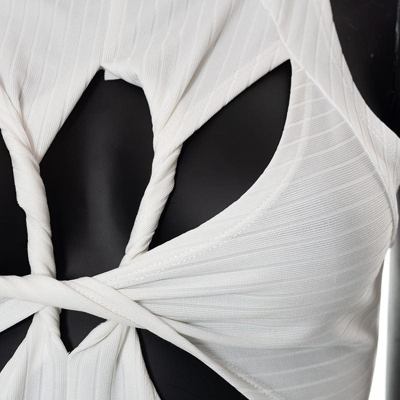 Fashionable Multi Color Casual Fitness Vest Off Shoulder Women Clothes Hollow Out Ribbed Tank Top