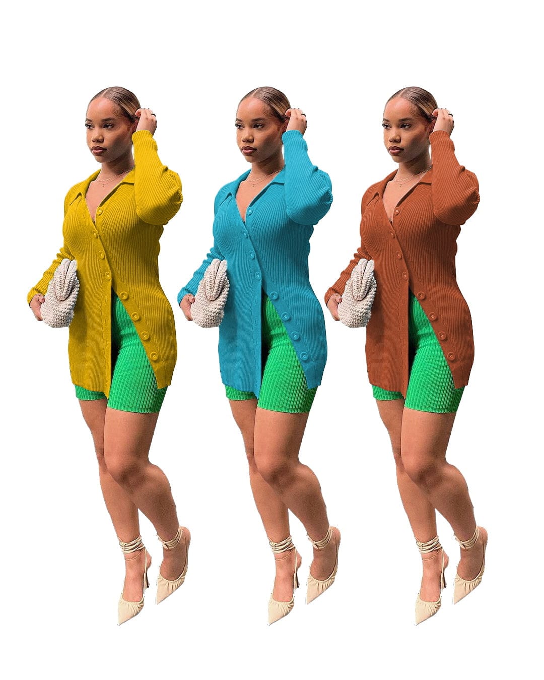 Fashionable sexy women's knitted stitching long-sleeved extended coat