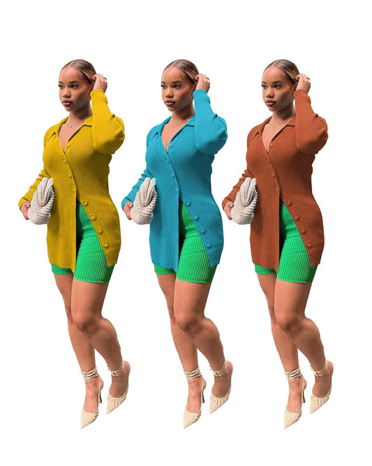 Fashionable sexy women's knitted stitching long-sleeved extended coat