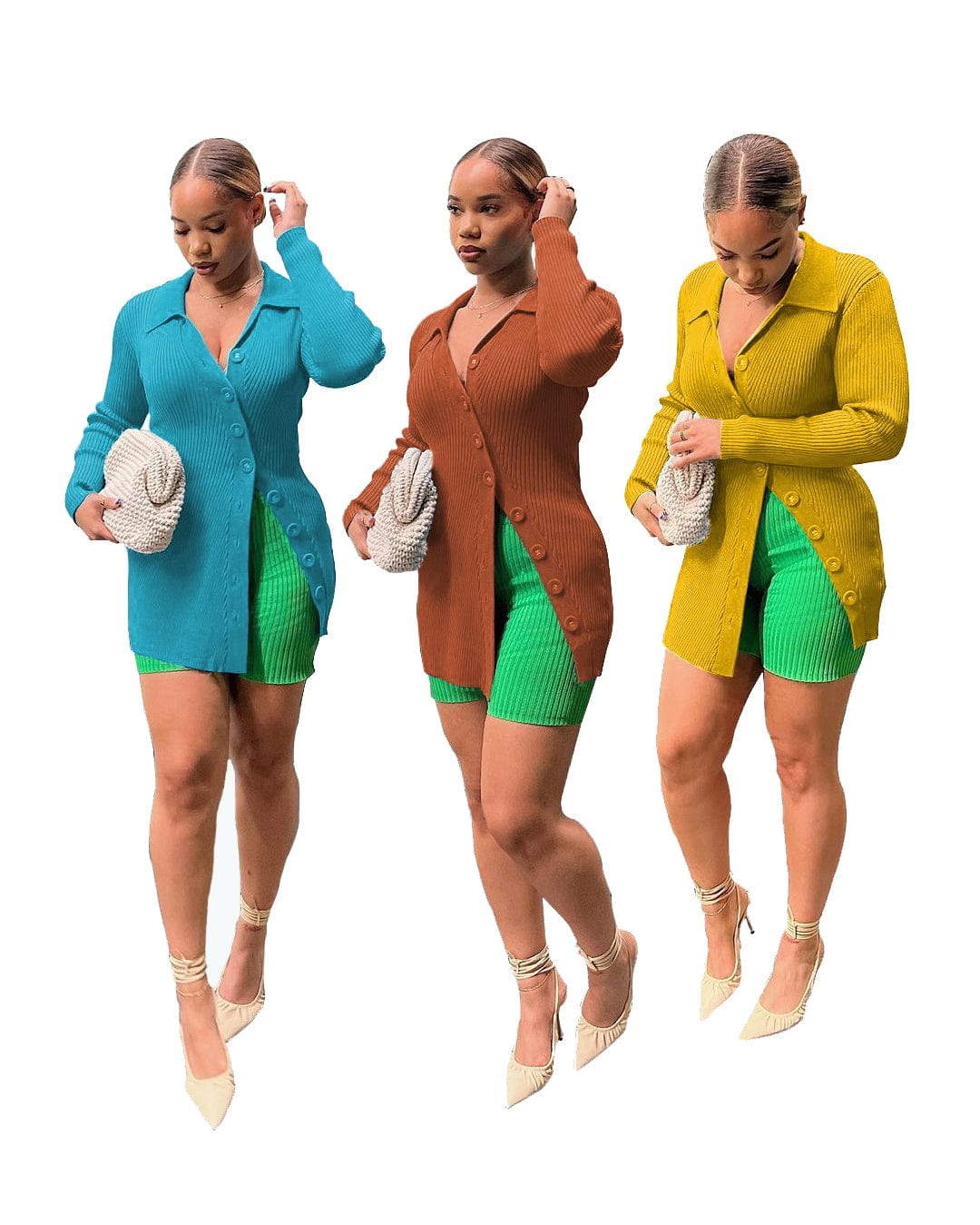 Fashionable sexy women's knitted stitching long-sleeved extended coat