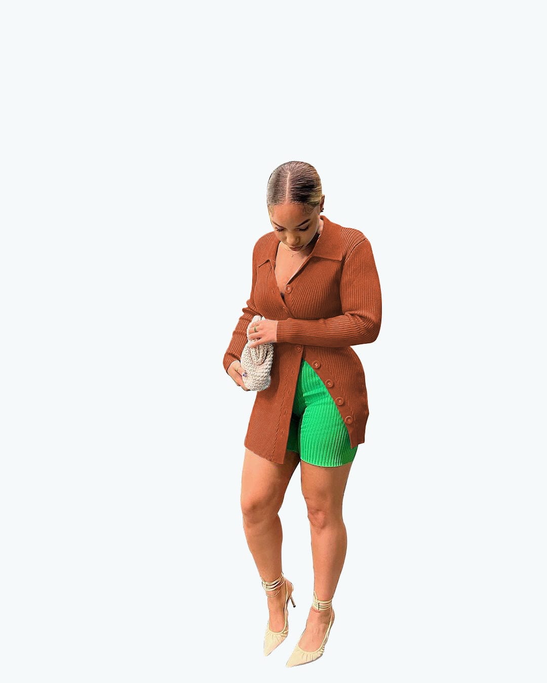 Fashionable sexy women's knitted stitching long-sleeved extended coat