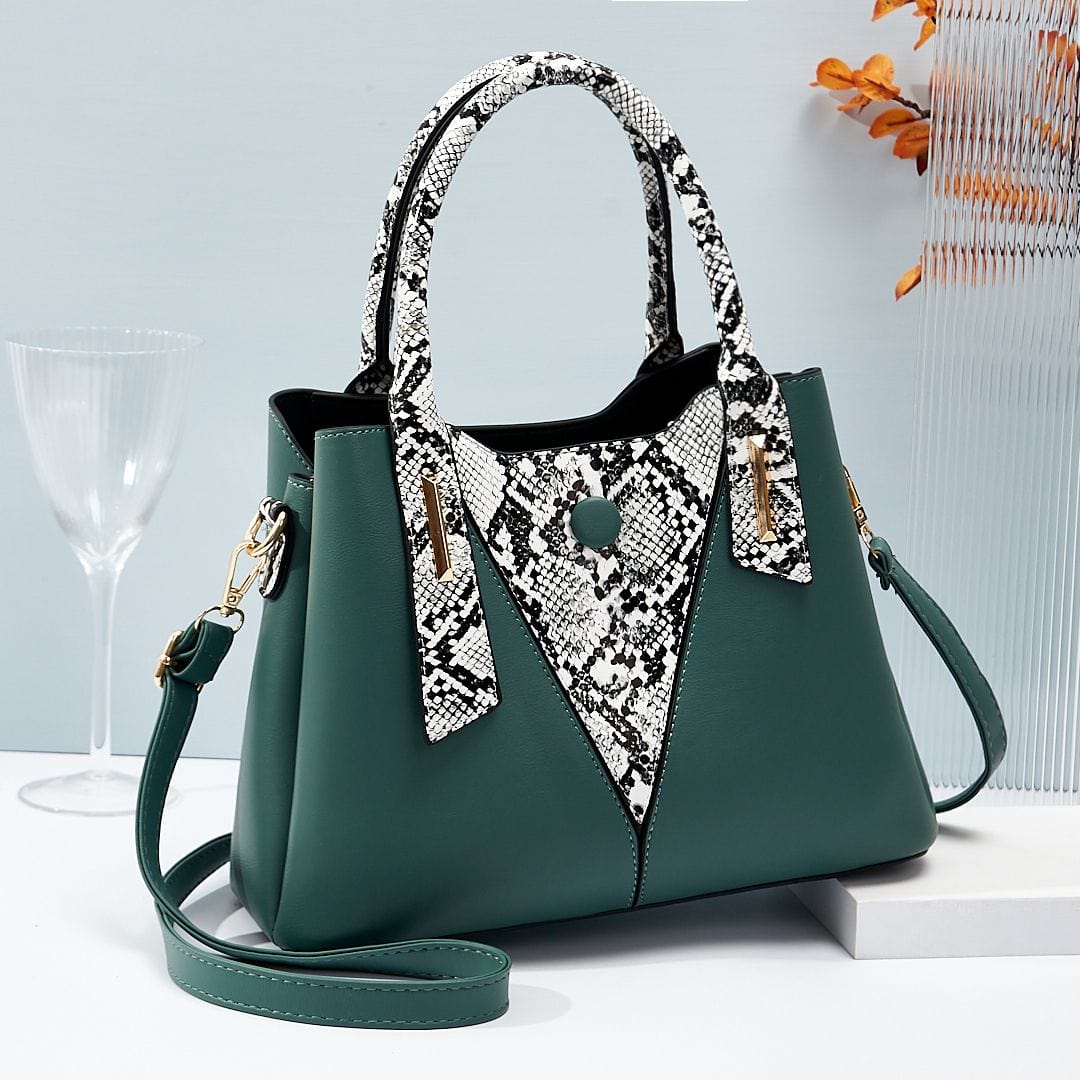 Fashionable snake-pattern spliced women hand bags good quality large volume factory shoulder cross body bag
