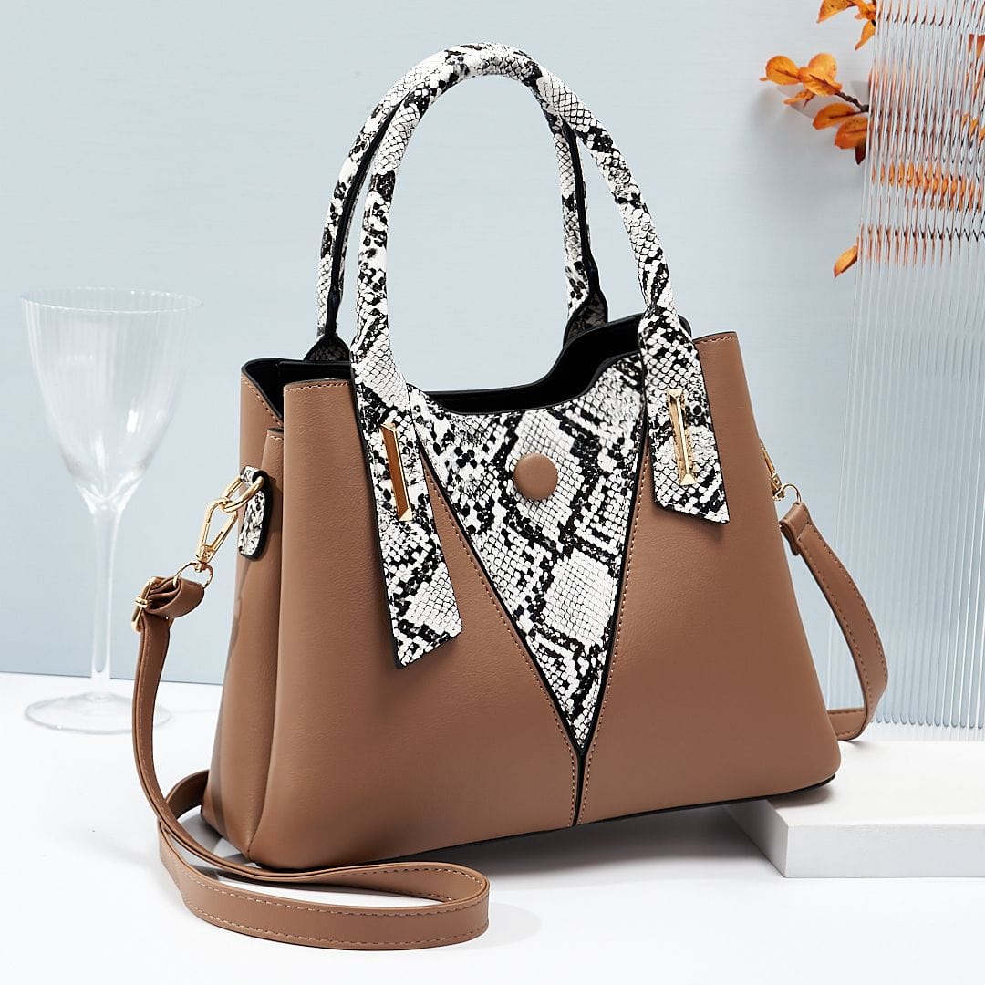 Fashionable snake-pattern spliced women hand bags good quality large volume factory shoulder cross body bag