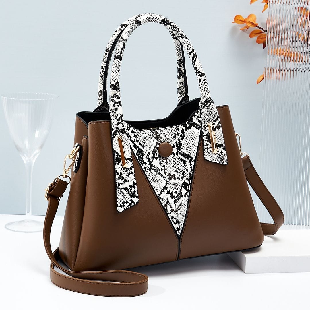 Fashionable snake-pattern spliced women hand bags good quality large volume factory shoulder cross body bag