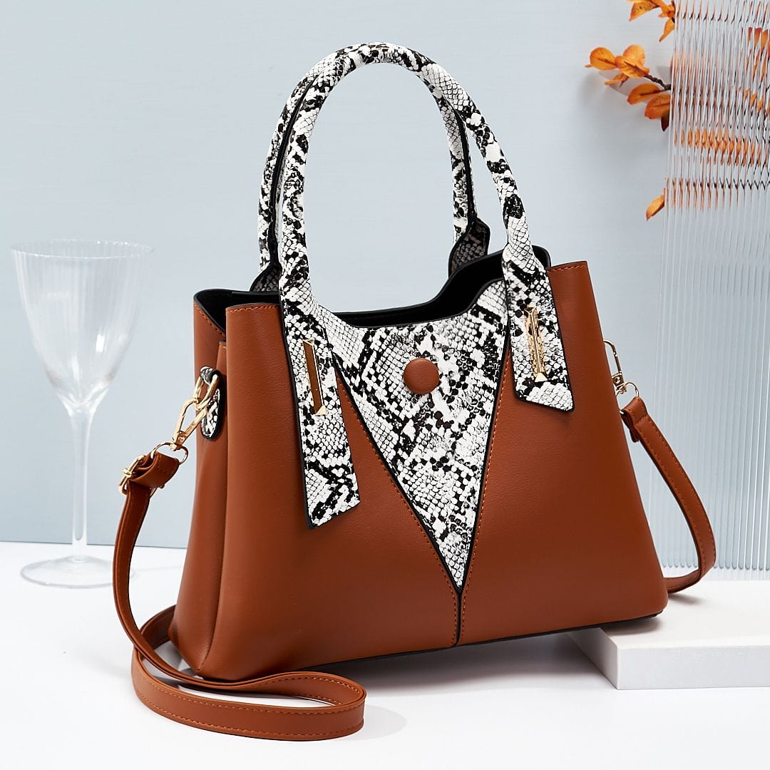 Fashionable snake-pattern spliced women hand bags good quality large volume factory shoulder cross body bag