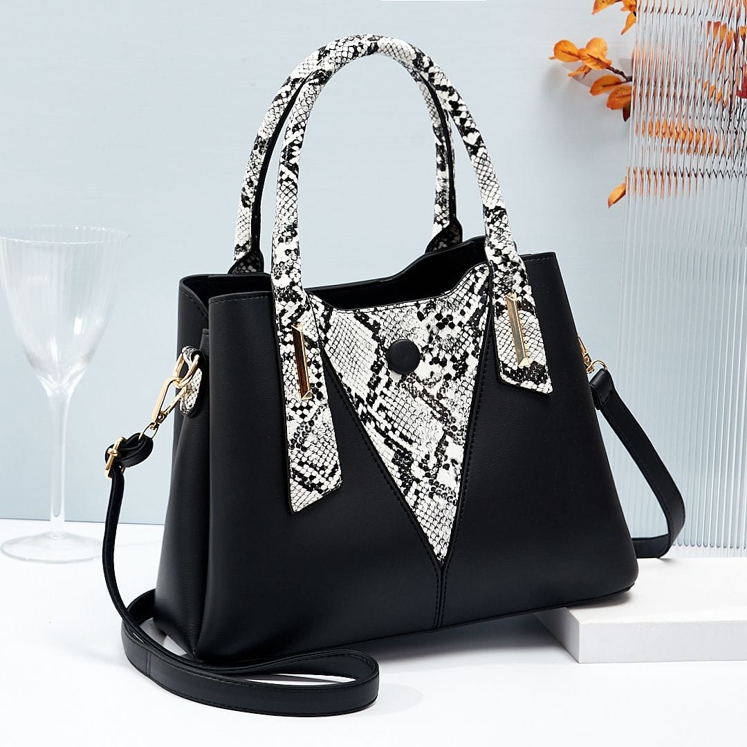 Fashionable snake-pattern spliced women hand bags good quality large volume factory shoulder cross body bag