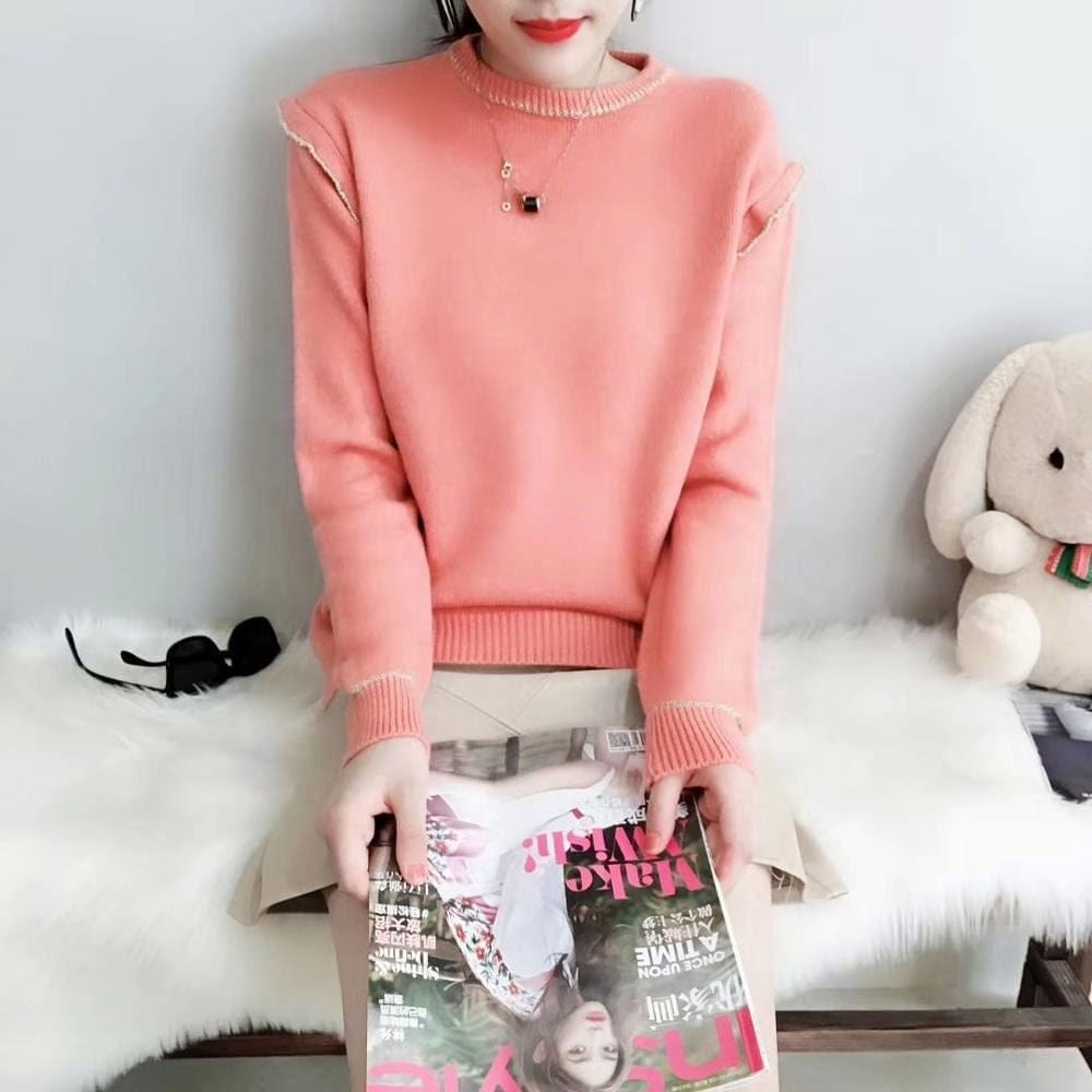 Fashionable Winter Round Neck Woman Thick Plain Sweater Knitted Pullover Jumper Sweet Lady