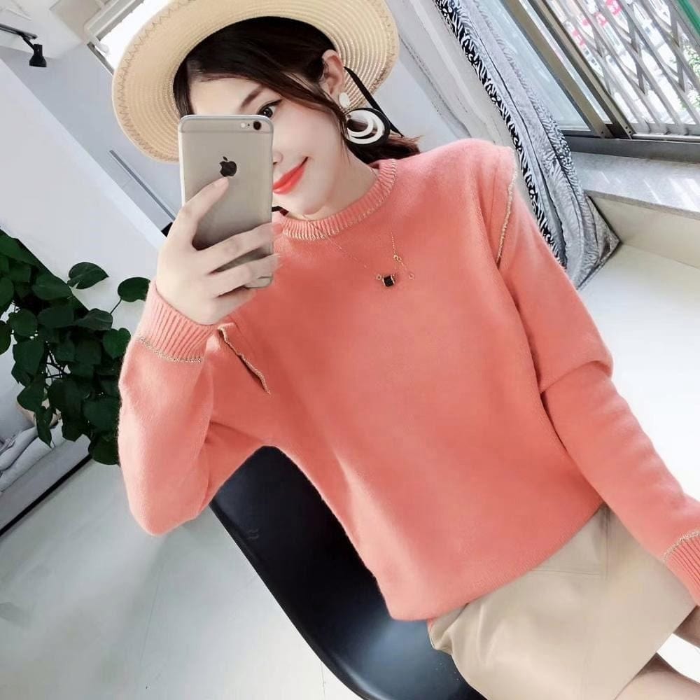 Fashionable Winter Round Neck Woman Thick Plain Sweater Knitted Pullover Jumper Sweet Lady