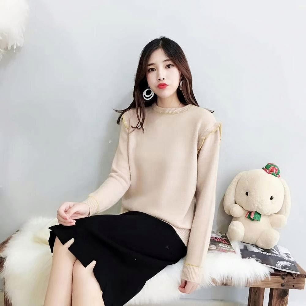 Fashionable Winter Round Neck Woman Thick Plain Sweater Knitted Pullover Jumper Sweet Lady