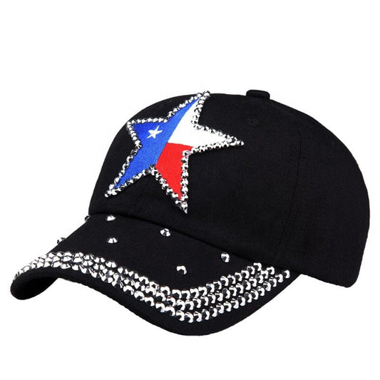 fast dropshipping china to europe 22 new baseball cap American flag pentagram embroidered diamond cap fashion black cotton hat