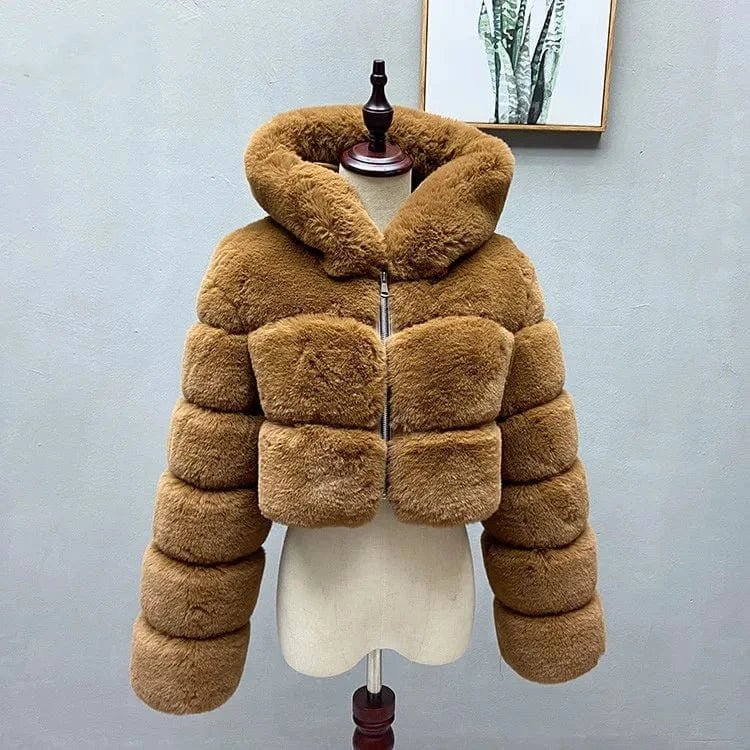 Faux Fur Cropped Top Jacket  For Women  Fashion Short Style Plus Size  Fake wedding white Black Fur Cropped Winter Coat for Lady