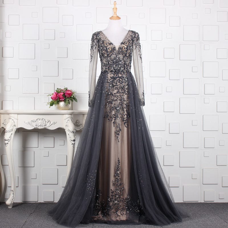 Feishiluo Luxurious Long sleeves   Bead Prom Dress A-line  Evening Dress  For Girl Fashion Party Dress