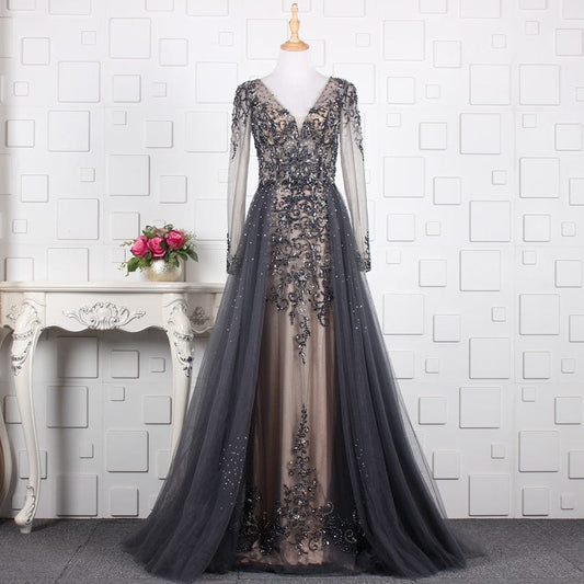 Feishiluo Luxurious Long sleeves   Bead Prom Dress A-line  Evening Dress  For Girl Fashion Party Dress