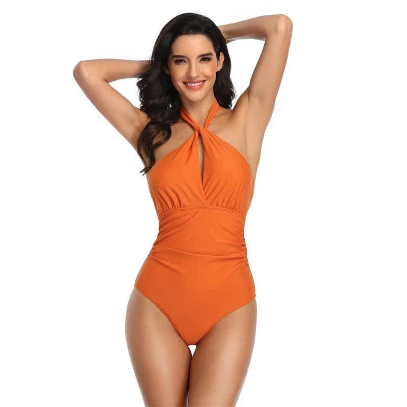 female beach wear halter neck sexy one piece bikini jumpsuit romper women bodysuit 2024 thong swimwear swimsuit for mature women