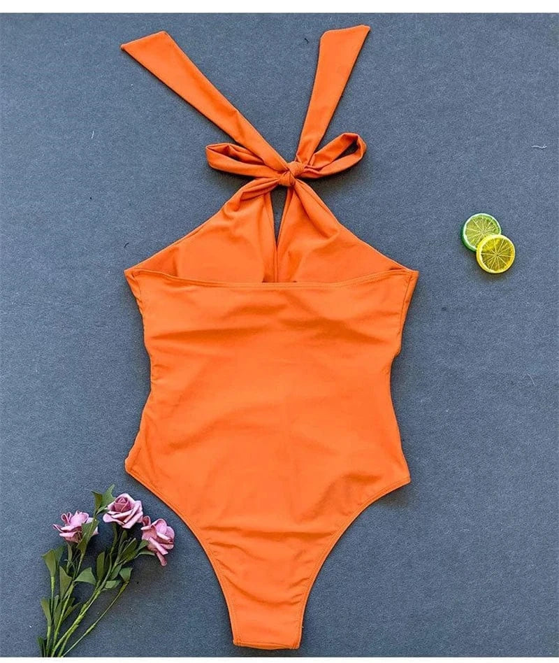 female beach wear halter neck sexy one piece bikini jumpsuit romper women bodysuit 2024 thong swimwear swimsuit for mature women