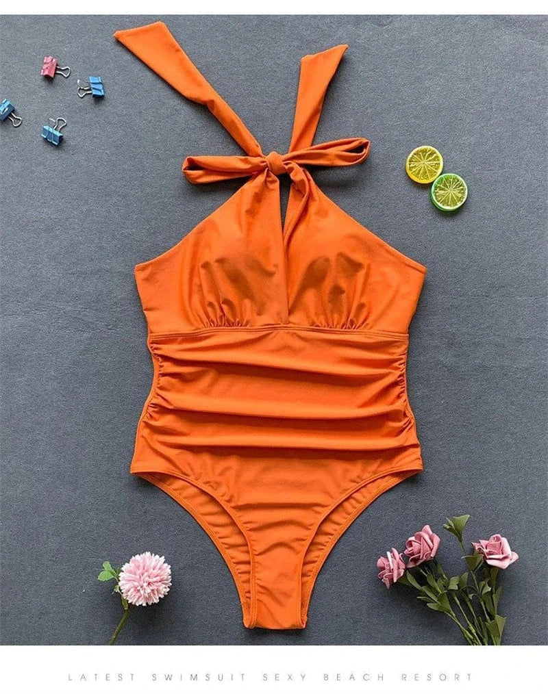 female beach wear halter neck sexy one piece bikini jumpsuit romper women bodysuit 2024 thong swimwear swimsuit for mature women