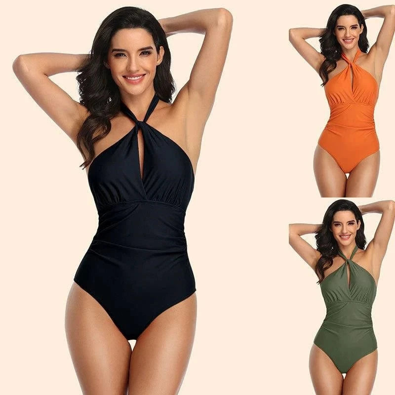 female beach wear halter neck sexy one piece bikini jumpsuit romper women bodysuit 2024 thong swimwear swimsuit for mature women