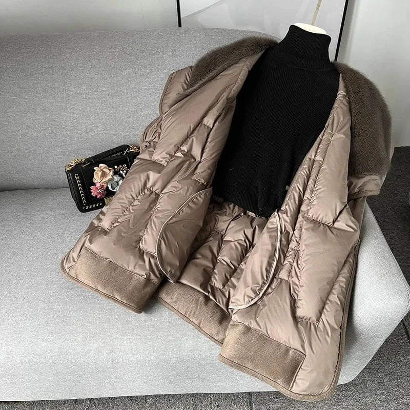 Female Luxury Mink Fur Collar Warm Coat Lady Girl Goose Down Jacket Winter Parka Overcoat JT3188