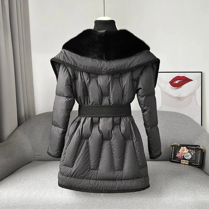 Female Luxury Mink Fur Collar Warm Coat Lady Girl Goose Down Jacket Winter Parka Overcoat JT3188
