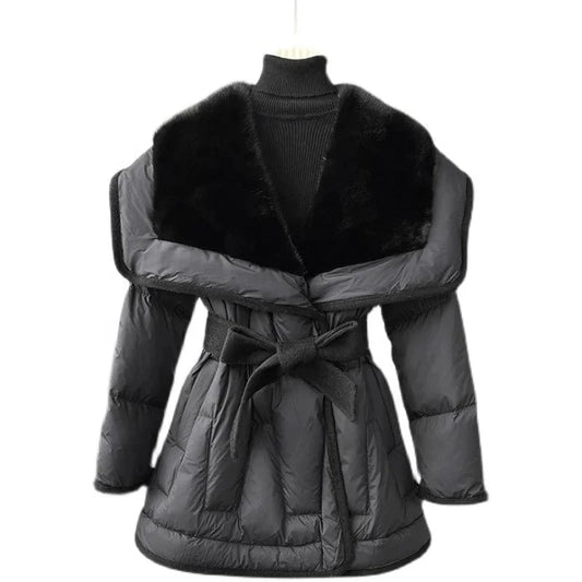 Female Luxury Mink Fur Collar Warm Coat Lady Girl Goose Down Jacket Winter Parka Overcoat JT3188