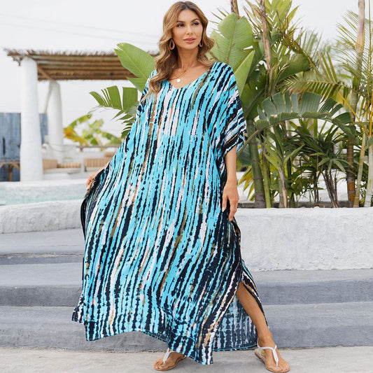 female quick dry tie die boheme loose kimono ladies bikini plus size dress women clothing