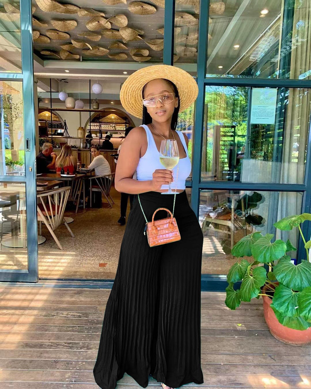 Fengway 2022 Hot Sale Solid Casual Loose Pants Fashion Pleated Trousers For Women Thin Wide Leg Pants