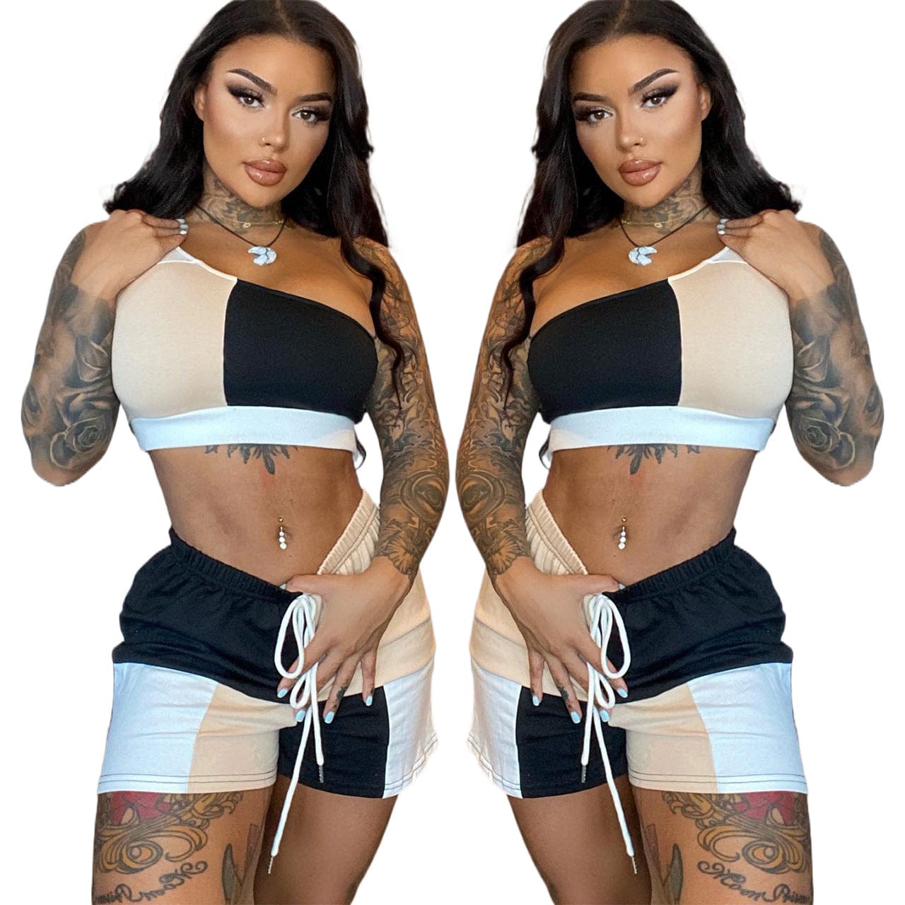 Fengway 2022 New Arrivals Hot Sale Fashion Positioning Print Sleeveless Off Shoulder Casual Sports Two Piece Set