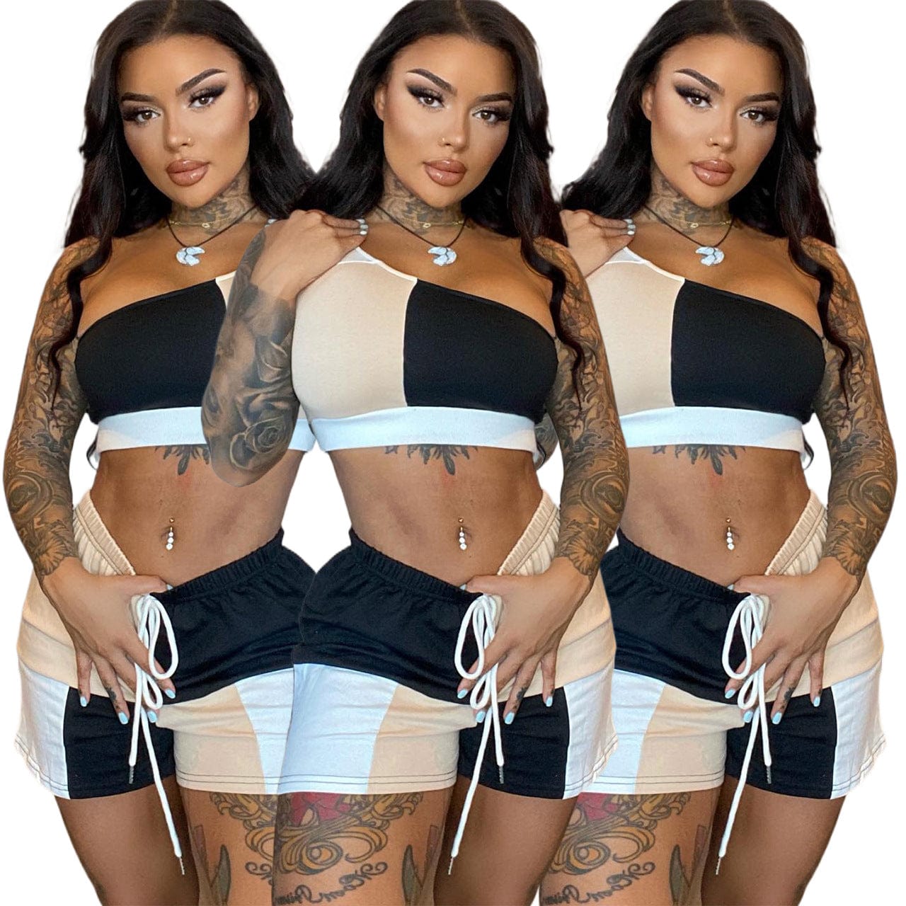 Fengway 2022 New Arrivals Hot Sale Fashion Positioning Print Sleeveless Off Shoulder Casual Sports Two Piece Set