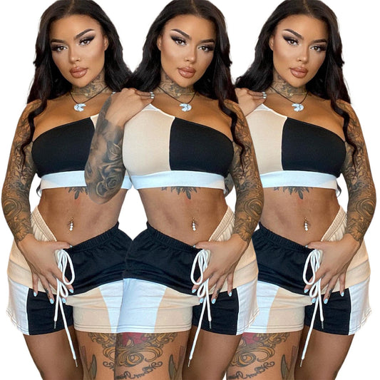 Fengway 2022 New Arrivals Hot Sale Fashion Positioning Print Sleeveless Off Shoulder Casual Sports Two Piece Set