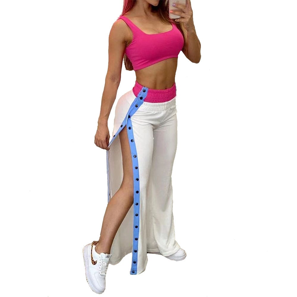 Fengway 2023 Women two piece pants set Vest Casual two-piece Set side button open wide leg pants Sets