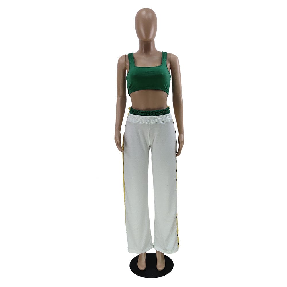 Fengway 2023 Women two piece pants set Vest Casual two-piece Set side button open wide leg pants Sets