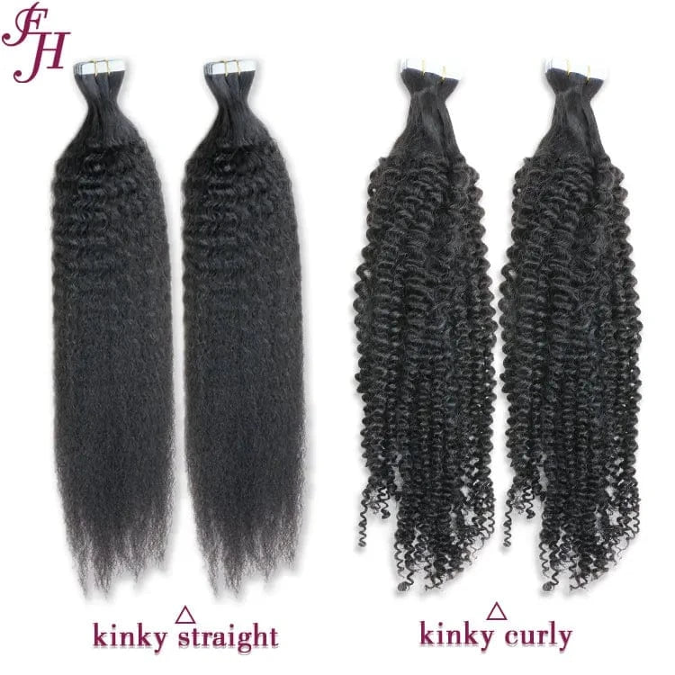 FH 250gram Raw Brazilian Tape In Hair Extensions Kinky Straight Natural Color Invisible Tape In Hair Extensions Kinky Straight