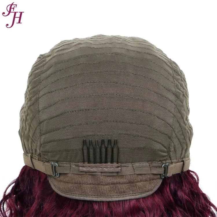 FH Brazilian 100% Virgin Human Hair Wig 12 Inches Curly 99j Colored Bob Raw Human Hair Wig Brazilian Human Hair Wig With Bang