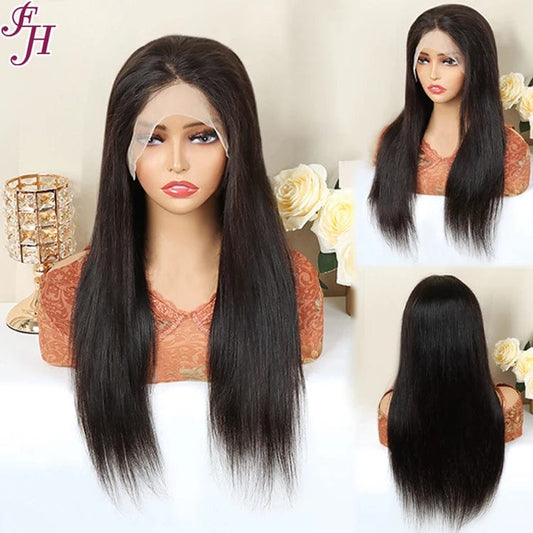 FH ready to ship 13*4 transparent lace front cuticle aligned virgin straight human hair wig for black women