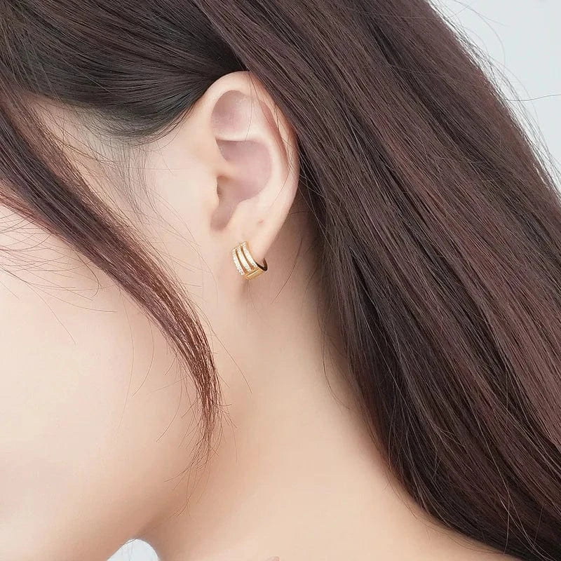fine jewelry 925 silver earrings jewelry 18K gold plated sterling silver geometric hoop earrings for women