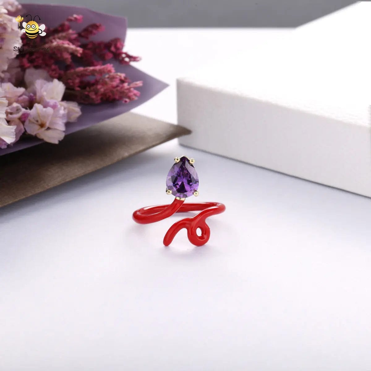 Fine Jewelry 925 Sterling Silver Bijoux Colorful Enamel Snake Rings For Women Crystal Water Drop Heart Zircon Eye