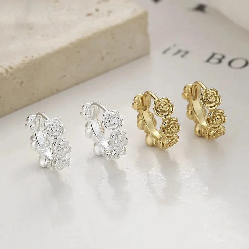fine jewelry 925 sterling silver earrings multiple flower rose wreath garland gold plated hoop earrings for women