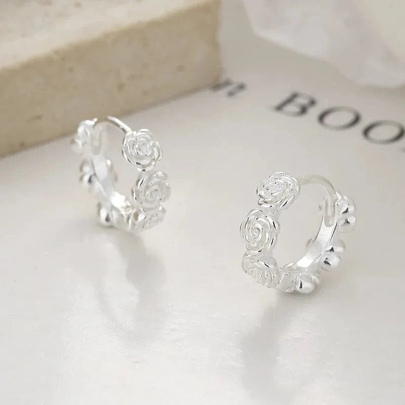 fine jewelry 925 sterling silver earrings multiple flower rose wreath garland gold plated hoop earrings for women