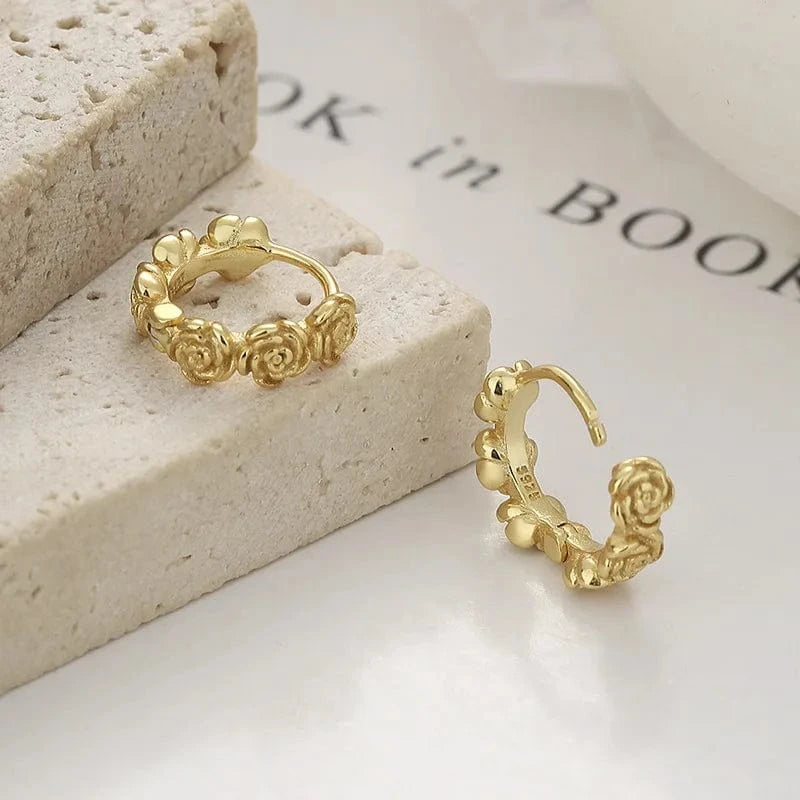 fine jewelry 925 sterling silver earrings multiple flower rose wreath garland gold plated hoop earrings for women