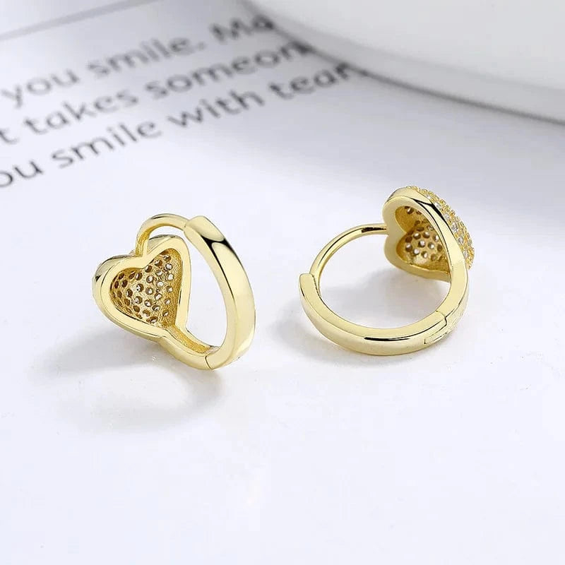 fine jewelry 925 sterling silver heart earrings love heart full diamond zircon gold plated hoop earrings for women
