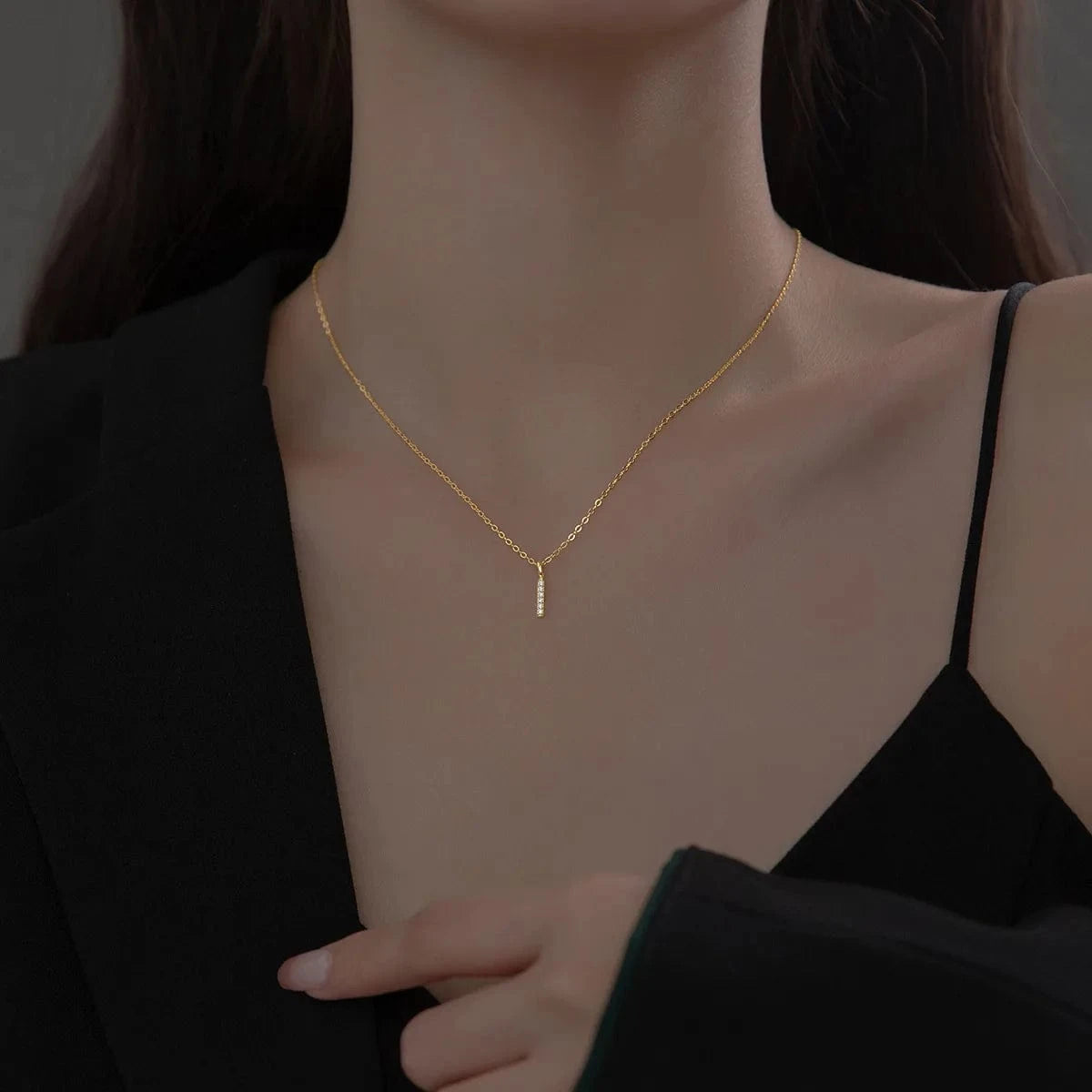 Fine Jewelry Necklaces 925 sterling silver necklace row drill a stick of zircon gold plated necklaces for women