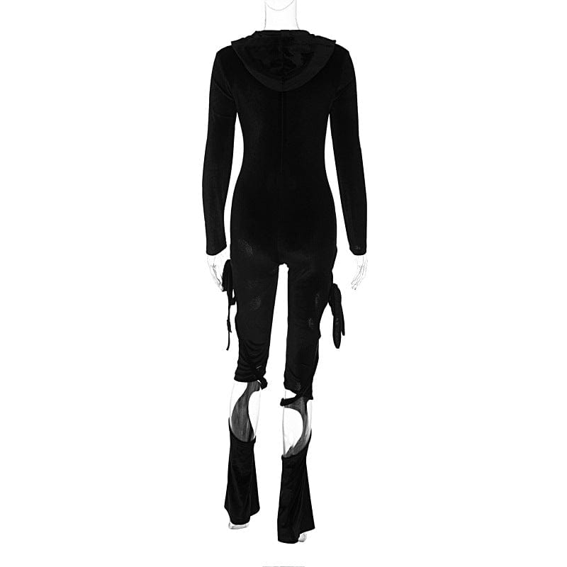 fitted 1037 Velvet Long Sleeve Hollow Out Hole With Hat Sexy Winter One Piece Jumpsuit 2022 New Arrivals Party Club Casual Clothing