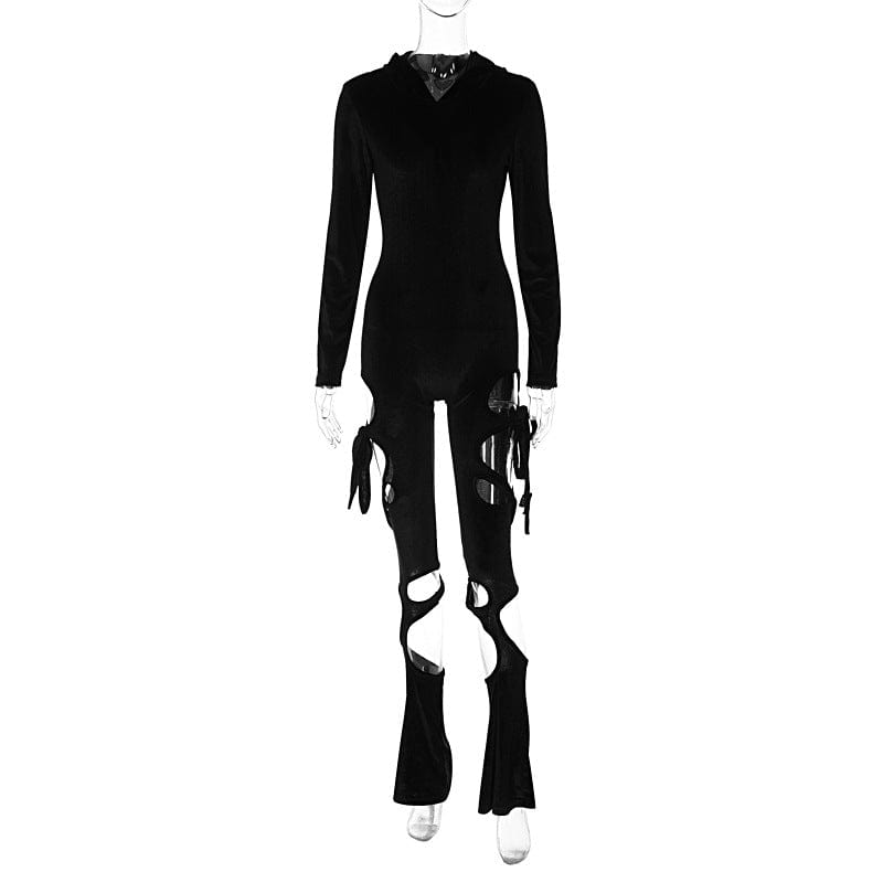 fitted 1037 Velvet Long Sleeve Hollow Out Hole With Hat Sexy Winter One Piece Jumpsuit 2022 New Arrivals Party Club Casual Clothing