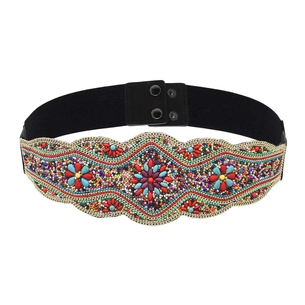 flower / Multi Bohemian Belt for Women Zulu Beaded Elastic Stretch Adjustable Waist Belt Retro Ethnic Belly Chain Exotic Body Jewelry