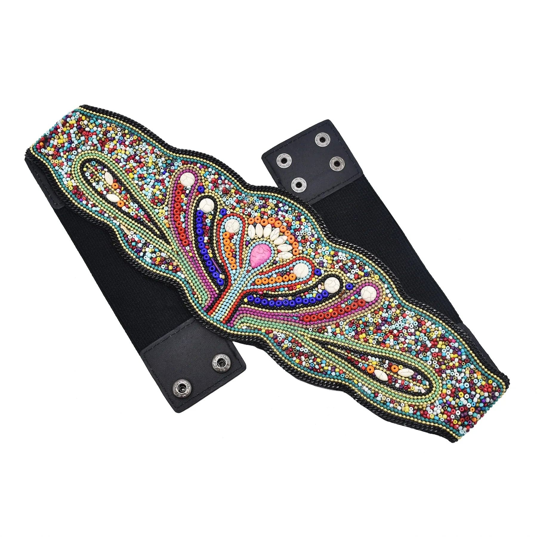 Flower Rice Bead Women Belt Ethnic Statement Wide Elastic Body Belt for Girls Women Dancing