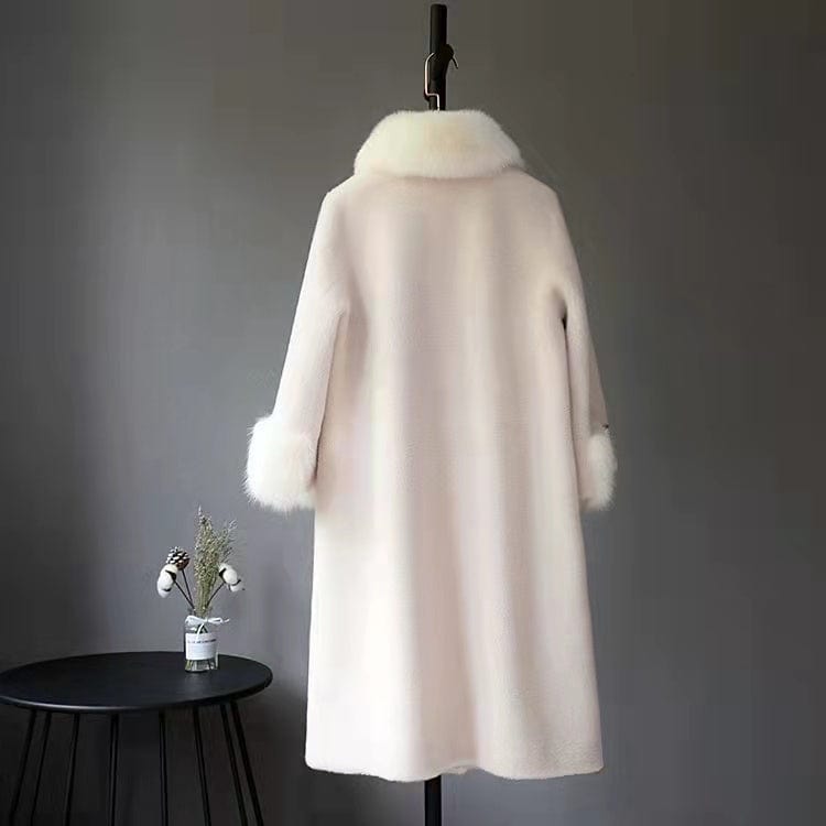 Fluffy Fox Fur Collar women coat Warm Luxury Outerwear Fashion Lady Long Sleeves Winter Coat New Shearling coat for women