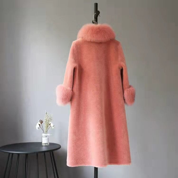 Fluffy Fox Fur Collar women coat Warm Luxury Outerwear Fashion Lady Long Sleeves Winter Coat New Shearling coat for women