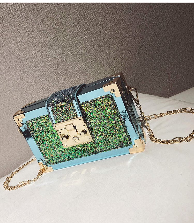 Fluorescent Green 2022 Wholesale Luxury Messenger Bags Fashion Purses Lock Sequins Chain Clutch Bags Bling Purse and Handbags Women