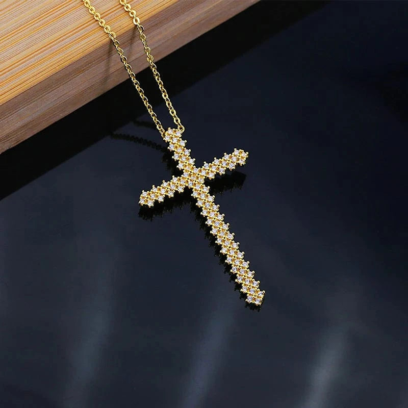 Flynee Luxury Cross Women Pendant Micro Pave Cubic Zirconia Cross Charm Plated 18K Real Gold Tiny Cross Necklace