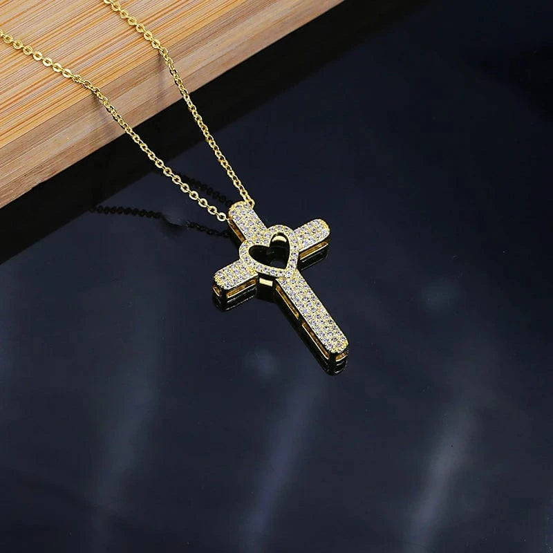 Flynee Luxury Cross Women Pendant Micro Pave Cubic Zirconia Cross Charm Plated 18K Real Gold Tiny Cross Necklace